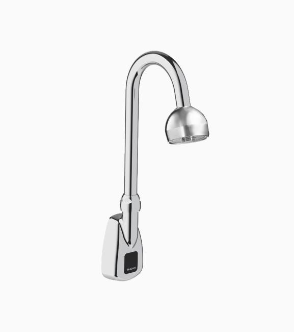 SLOAN 3315372BT OPTIMA 12 3/4 INCH BATTERY AND TURBINE POWERED WALL MOUNT GOOSENECK BODY FAUCET WITH SHOWER HEAD SPRAY - POLISHED CHROME