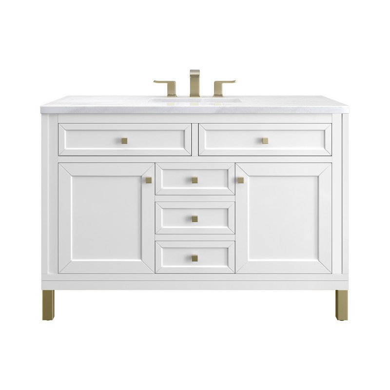 JAMES MARTIN 305-V48-GW-3AF CHICAGO 48 INCH GLOSSY WHITE SINGLE SINK VANITY WITH 3 CM ARCTIC FALL TOP