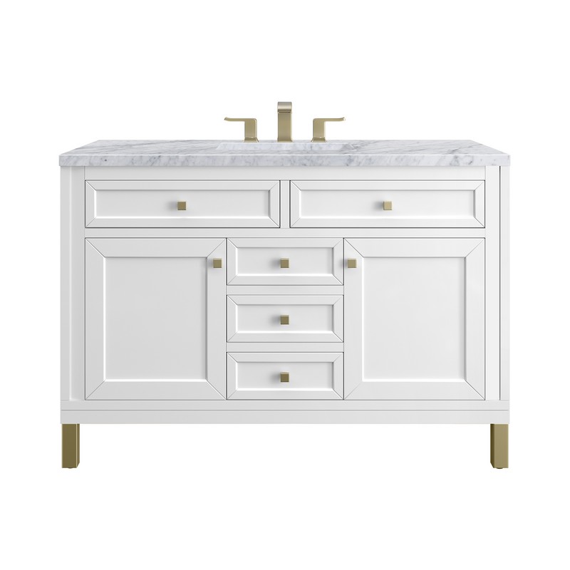 JAMES MARTIN 305-V48-GW-3CAR CHICAGO 48 INCH GLOSSY WHITE SINGLE SINK VANITY WITH 3 CM CARRARA MARBLE TOP