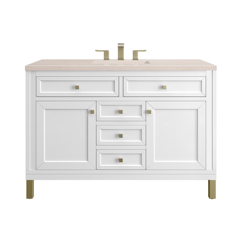 JAMES MARTIN 305-V48-GW-3EMR CHICAGO 48 INCH GLOSSY WHITE SINGLE SINK VANITY WITH 3 CM ETERNAL MARFIL TOP