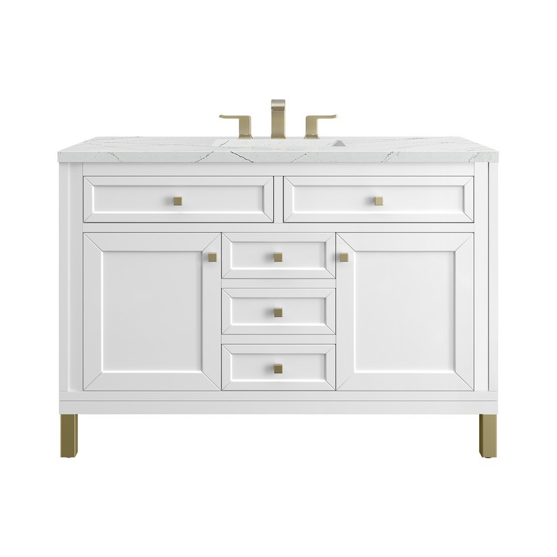 JAMES MARTIN 305-V48-GW-3ENC CHICAGO 48 INCH GLOSSY WHITE SINGLE SINK VANITY WITH 3 CM ETHEREAL NOCTIS TOP