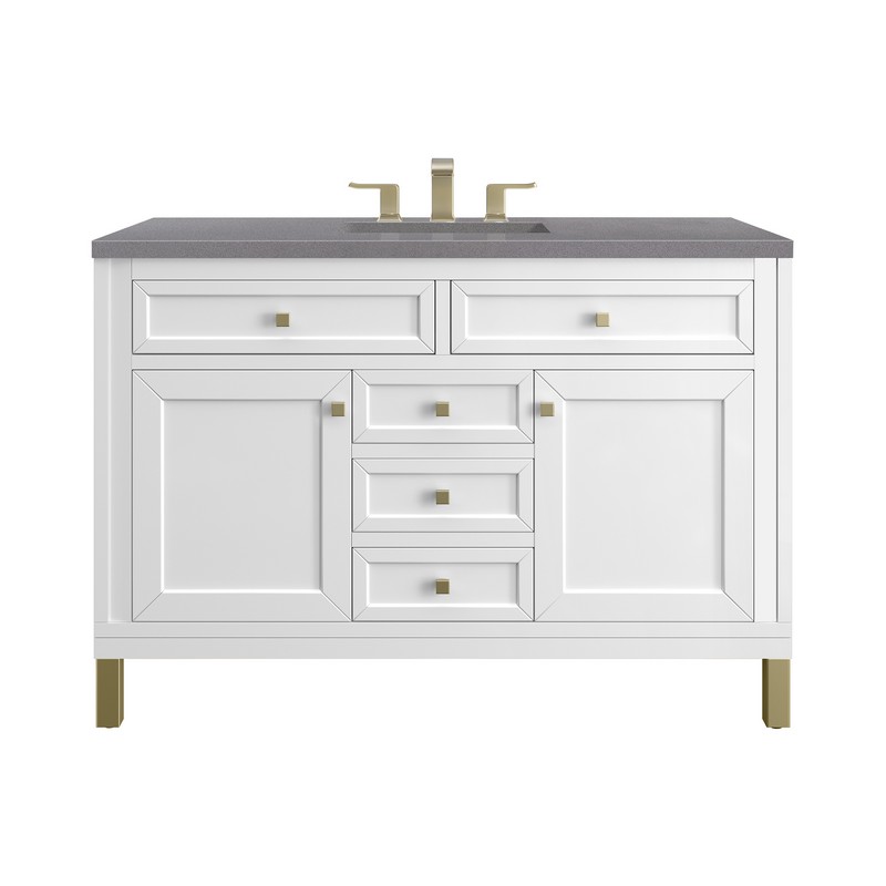 JAMES MARTIN 305-V48-GW-3GEX CHICAGO 48 INCH GLOSSY WHITE SINGLE SINK VANITY WITH 3 CM GREY EXPO TOP