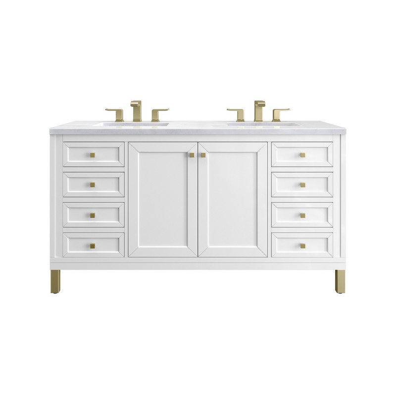 JAMES MARTIN 305-V60D-GW-3AF CHICAGO 60 INCH GLOSSY WHITE DOUBLE SINK VANITY WITH 3 CM ARCTIC FALL TOP