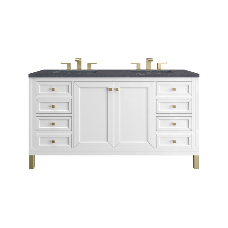 JAMES MARTIN 305-V60D-GW-3CSP CHICAGO 60 INCH GLOSSY WHITE DOUBLE SINK VANITY WITH 3 CM CHARCOAL SOAPSTONE TOP