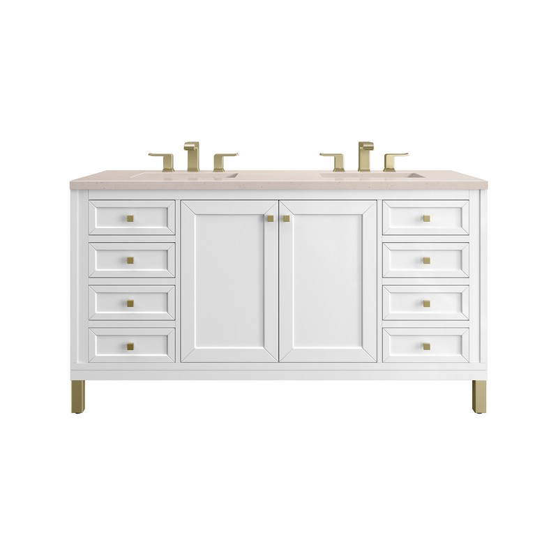 JAMES MARTIN 305-V60D-GW-3EMR CHICAGO 60 INCH GLOSSY WHITE DOUBLE SINK VANITY WITH 3 CM ETERNAL MARFIL TOP