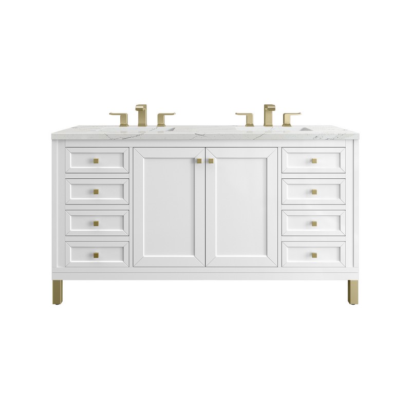 JAMES MARTIN 305-V60D-GW-3ENC CHICAGO 60 INCH GLOSSY WHITE DOUBLE SINK VANITY WITH 3 CM ETHEREAL NOCTIS TOP