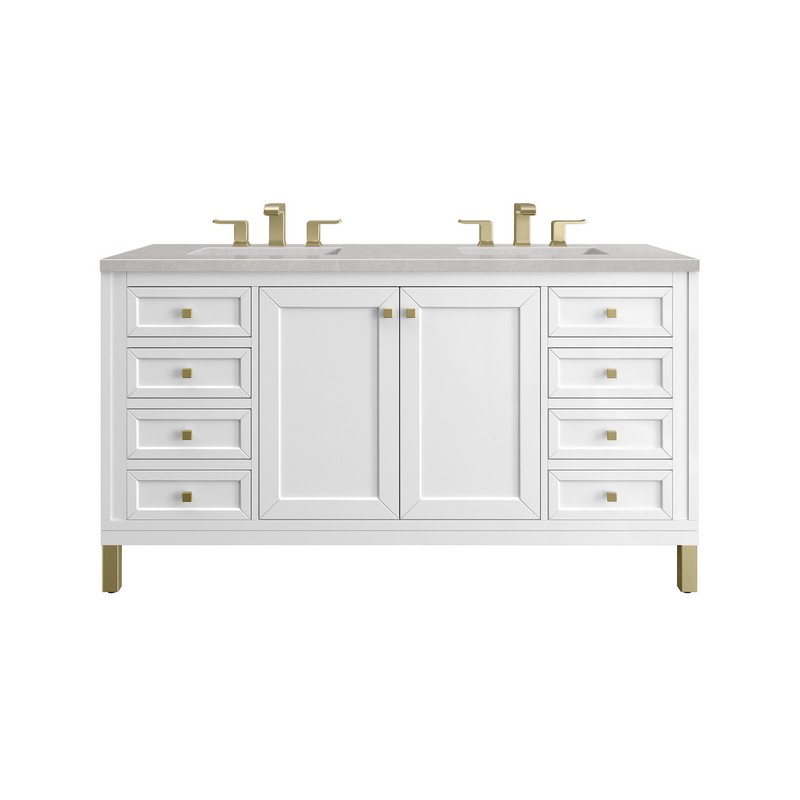 JAMES MARTIN 305-V60D-GW-3ESR CHICAGO 60 INCH GLOSSY WHITE DOUBLE SINK VANITY WITH 3 CM ETERNAL SERENA TOP