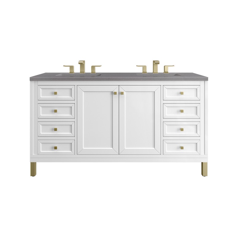 JAMES MARTIN 305-V60D-GW-3GEX CHICAGO 60 INCH GLOSSY WHITE DOUBLE SINK VANITY WITH 3 CM GREY EXPO TOP