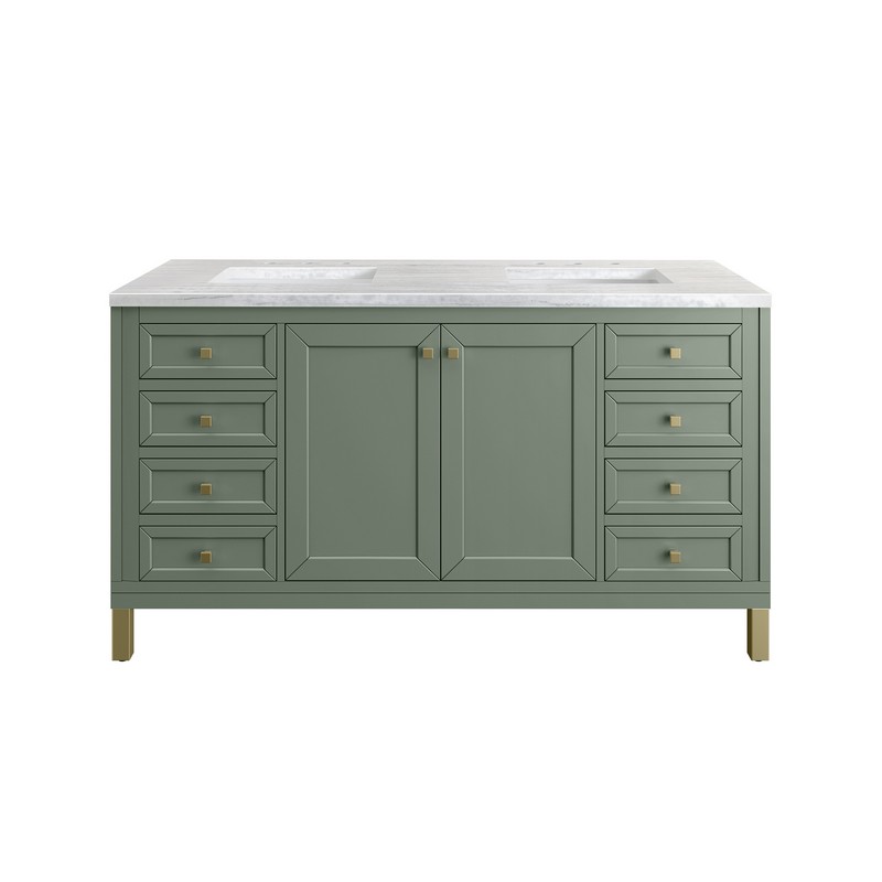 JAMES MARTIN 305-V60D-SC-3AF CHICAGO 60 INCH SMOKEY CELADON DOUBLE SINK VANITY WITH 3 CM ARCTIC FALL TOP