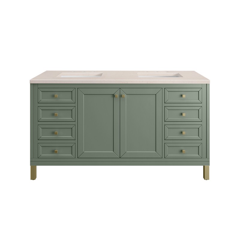 JAMES MARTIN 305-V60D-SC-3EMR CHICAGO 60 INCH SMOKEY CELADON DOUBLE SINK VANITY WITH 3 CM ETERNAL MARFIL TOP