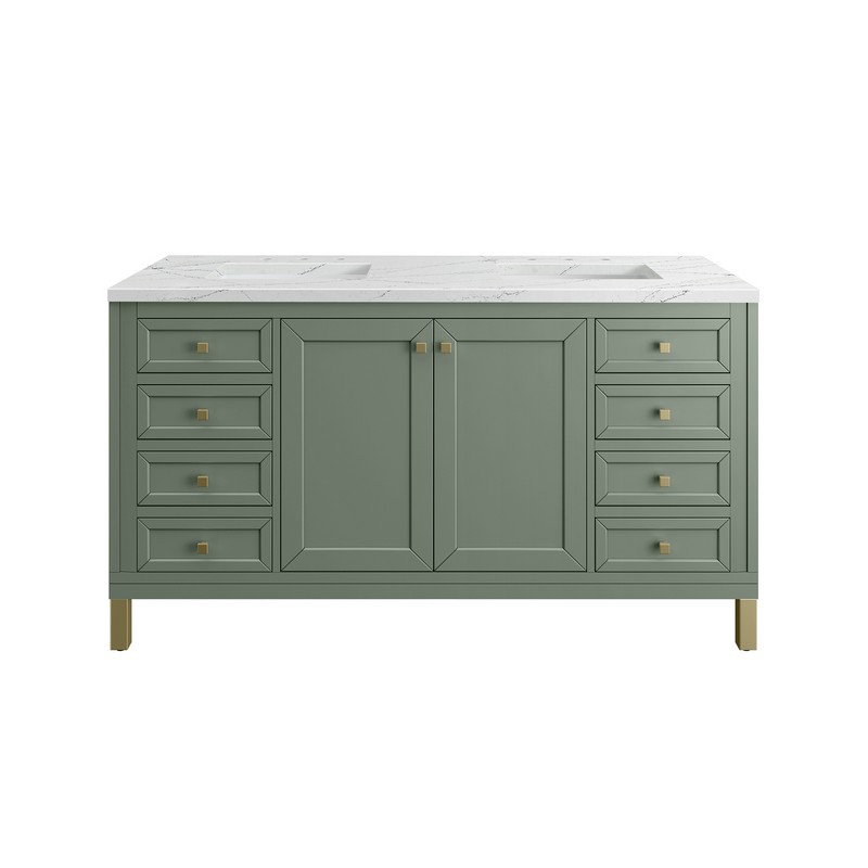 JAMES MARTIN 305-V60D-SC-3ENC CHICAGO 60 INCH SMOKEY CELADON DOUBLE SINK VANITY WITH 3 CM ETHEREAL NOCTIS TOP