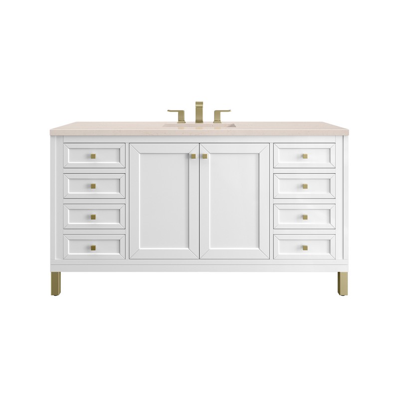 JAMES MARTIN 305-V60S-GW-3EMR CHICAGO 60 INCH GLOSSY WHITE SINGLE SINK VANITY WITH 3 CM ETERNAL MARFIL TOP