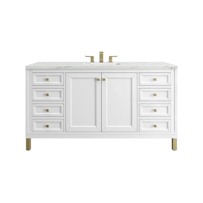 JAMES MARTIN 305-V60S-GW-3ENC CHICAGO 60 INCH GLOSSY WHITE SINGLE SINK VANITY WITH 3 CM ETHEREAL NOCTIS TOP