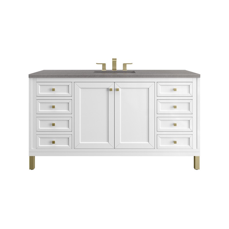 JAMES MARTIN 305-V60S-GW-3GEX CHICAGO 60 INCH GLOSSY WHITE SINGLE SINK VANITY WITH 3 CM GREY EXPO TOP
