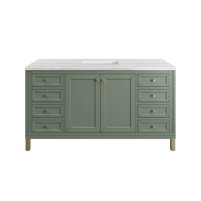 JAMES MARTIN 305-V60S-SC-3AF CHICAGO 60 INCH SMOKEY CELADON SINGLE SINK VANITY WITH 3 CM ARCTIC FALL TOP