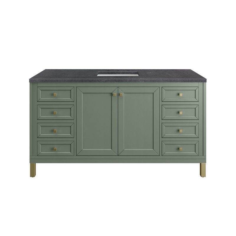 JAMES MARTIN 305-V60S-SC-3CSP CHICAGO 60 INCH SMOKEY CELADON SINGLE SINK VANITY WITH 3 CM CHARCOAL SOAPSTONE TOP