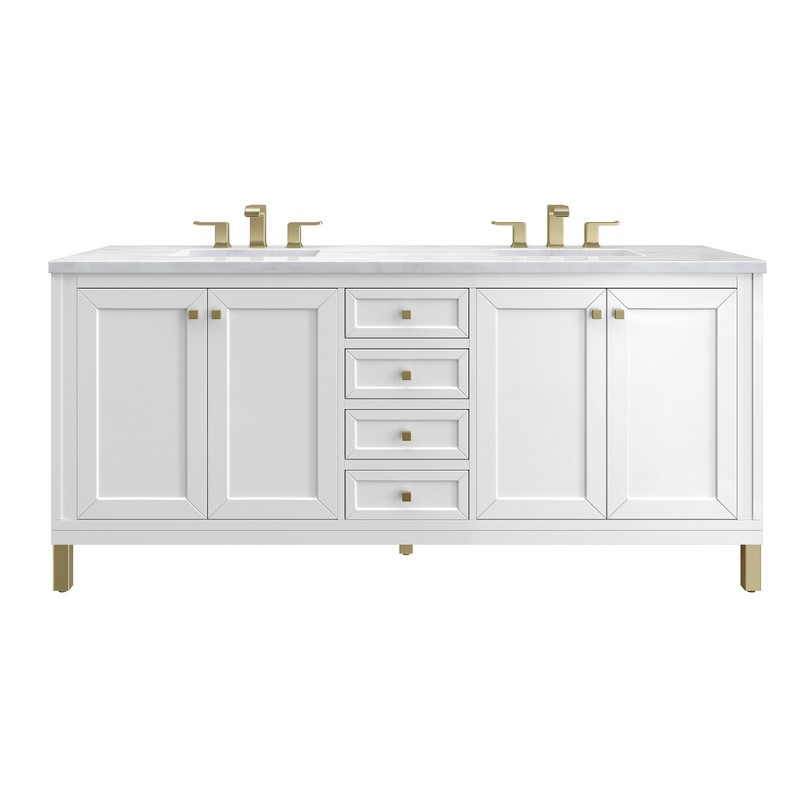 JAMES MARTIN 305-V72-GW-3AF CHICAGO 72 INCH GLOSSY WHITE DOUBLE SINK VANITY WITH 3 CM ARCTIC FALL TOP