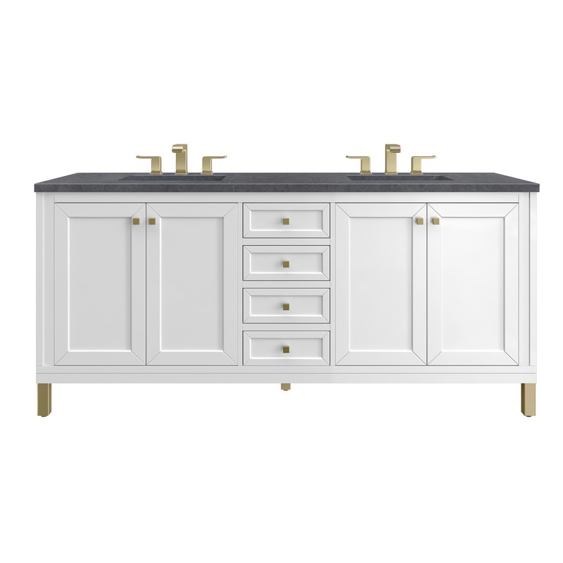 JAMES MARTIN 305-V72-GW-3CSP CHICAGO 72 INCH GLOSSY WHITE DOUBLE SINK VANITY WITH 3 CM CHARCOAL SOAPSTONE TOP