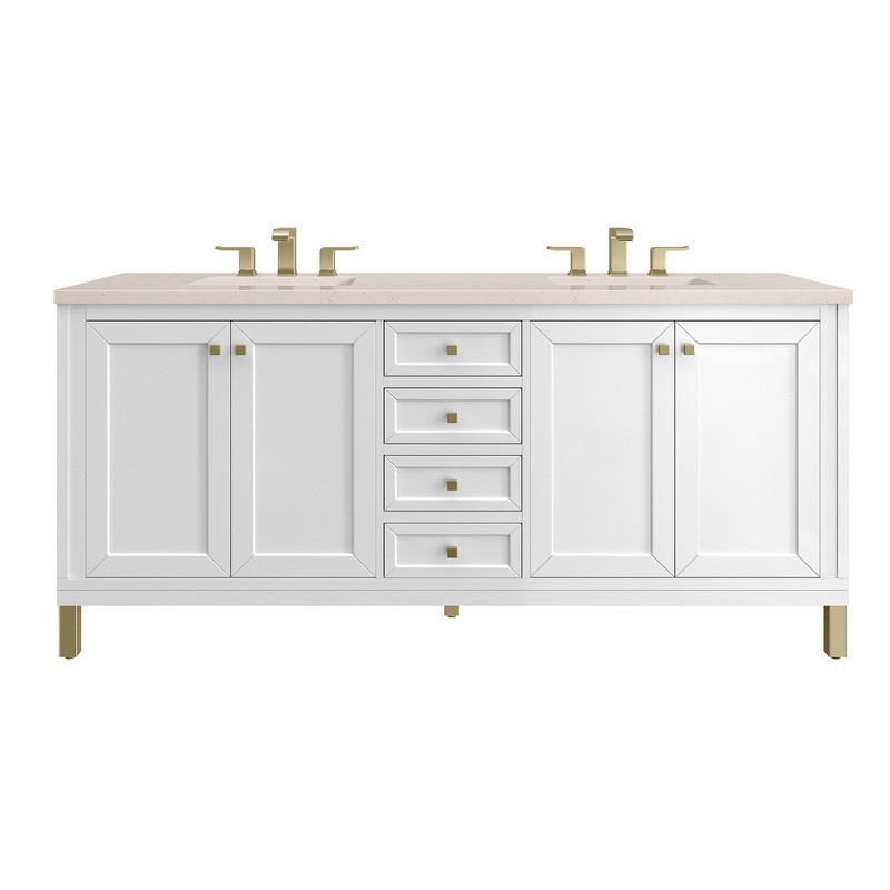 JAMES MARTIN 305-V72-GW-3EMR CHICAGO 72 INCH GLOSSY WHITE DOUBLE SINK VANITY WITH 3 CM ETERNAL MARFIL TOP