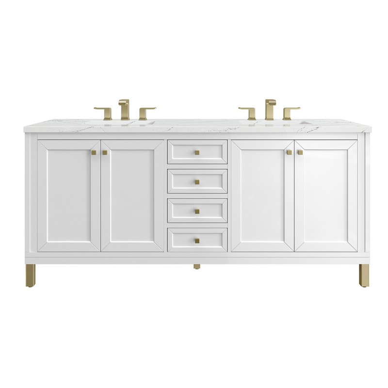 JAMES MARTIN 305-V72-GW-3ENC CHICAGO 72 INCH GLOSSY WHITE DOUBLE SINK VANITY WITH 3 CM ETHEREAL NOCTIS TOP