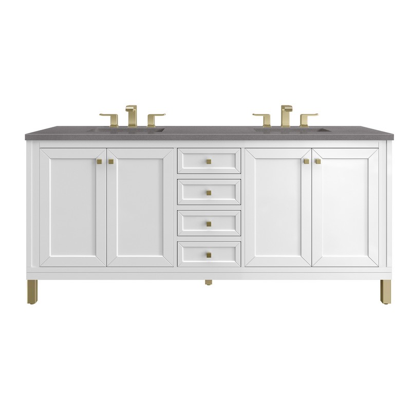 JAMES MARTIN 305-V72-GW-3GEX CHICAGO 72 INCH GLOSSY WHITE DOUBLE SINK VANITY WITH 3 CM GREY EXPO TOP