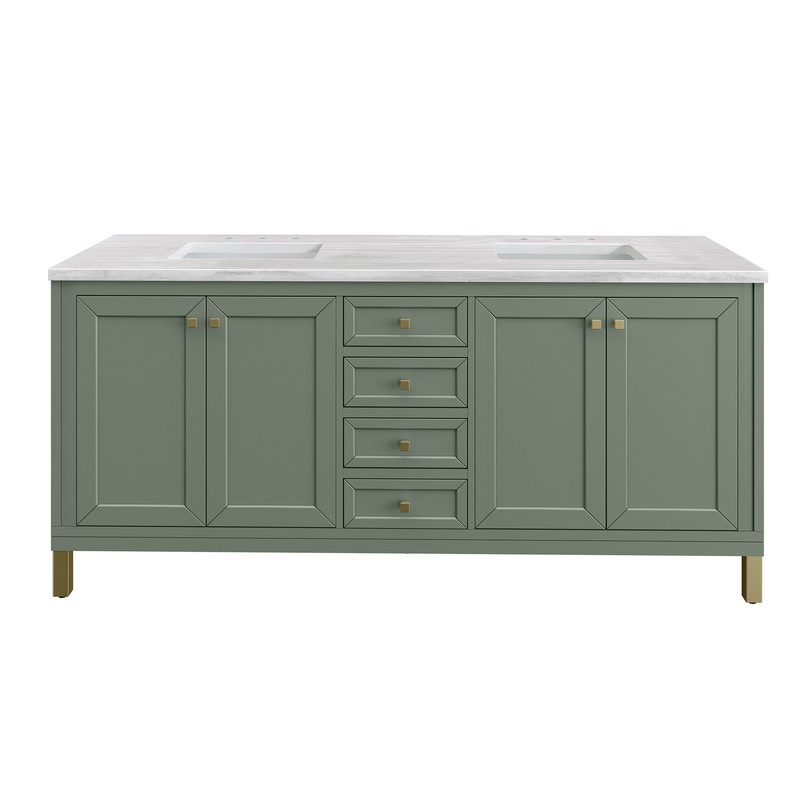 JAMES MARTIN 305-V72-SC-3AF CHICAGO 72 INCH SMOKEY CELADON DOUBLE SINK VANITY WITH 3 CM ARCTIC FALL TOP