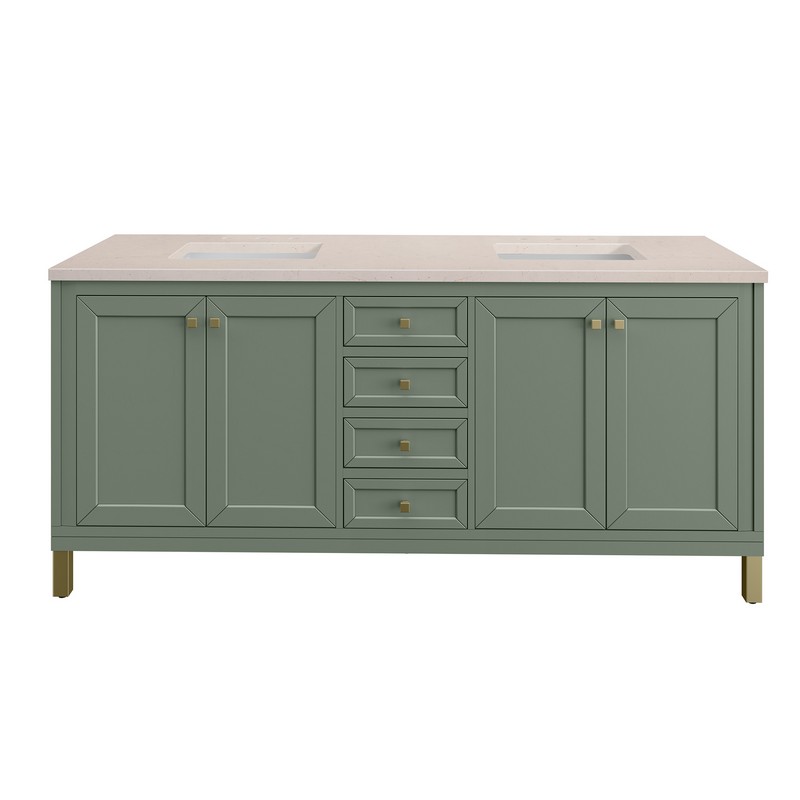 JAMES MARTIN 305-V72-SC-3EMR CHICAGO 72 INCH SMOKEY CELADON DOUBLE SINK VANITY WITH 3 CM ETERNAL MARFIL TOP