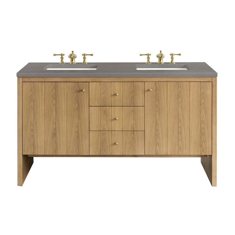 JAMES MARTIN 435-V60D-LNO-3GEX HUDSON 60 INCH LIGHT NATURAL OAK DOUBLE SINK VANITY WITH 3 CM GREY EXPO TOP