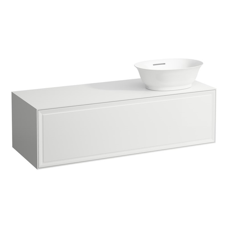 LAUFEN H4060820851 THE NEW CLASSIC 46 1/4 INCH WALL MOUNT ONE DRAWER ELEMENT 1200 WITH CUT-OUT RIGHT, MATCHES BOWL WASHBASINS 812850, 812851, 812852 AND 812853