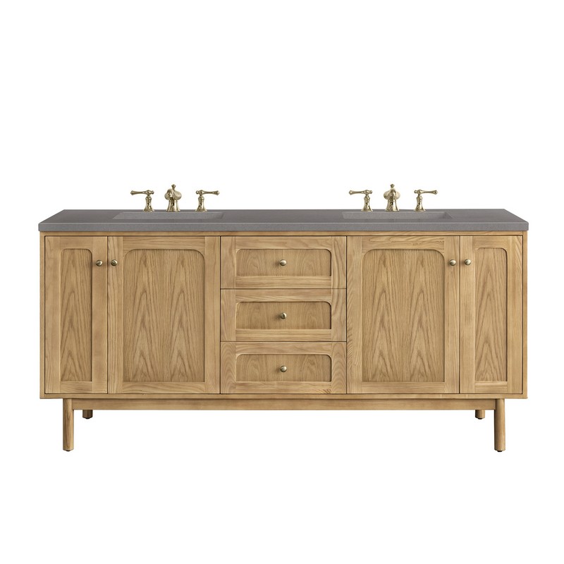 JAMES MARTIN 545-V72-LNO-3GEX LAURENT 72 INCH LIGHT NATURAL OAK DOUBLE SINK VANITY WITH 3 CM GREY EXPO TOP