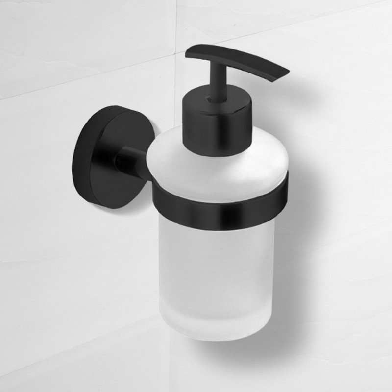NAMEEKS NCB73 GENERAL HOTEL 2 5/8 INCH WALL MOUNTED FROSTED GLASS SOAP DISPENSER - MATTE BLACK