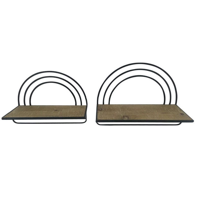 SAGEBROOK HOME 15869-02 17 INCH WOOD AND METAL RAINBOW STYLE SHELVES, SET OF 2 - BROWN AND BLACK