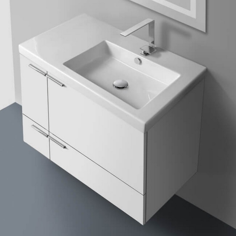 ACF ANS20 NEW SPACE 31 1/2 INCH WALL MOUNT BATHROOM VANITY WITH CERAMIC SINK