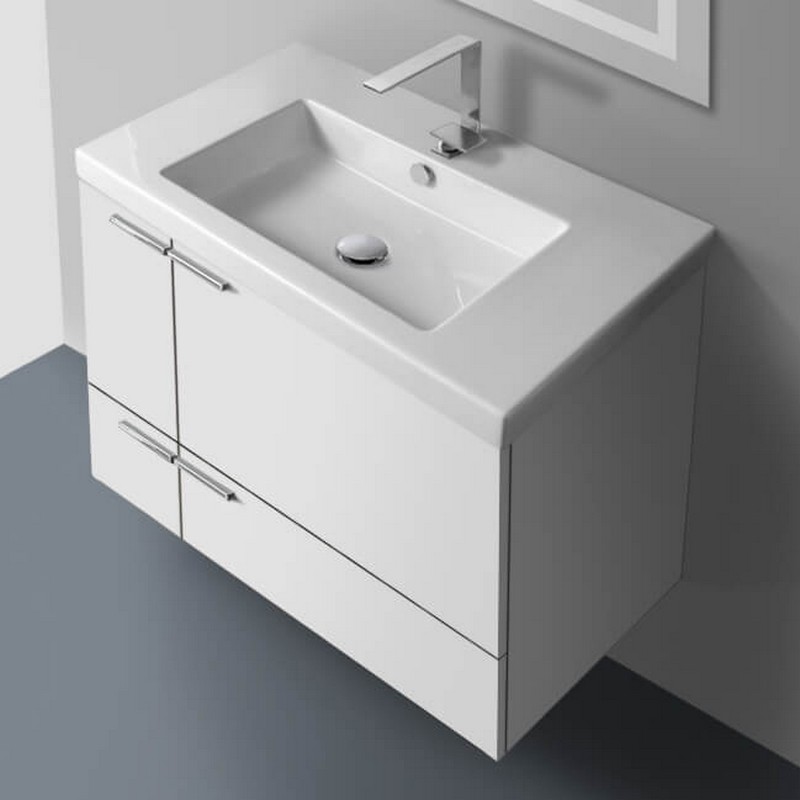 ACF ANS31 NEW SPACE 31 1/2 INCH WALL MOUNT BATHROOM VANITY WITH CERAMIC SINK