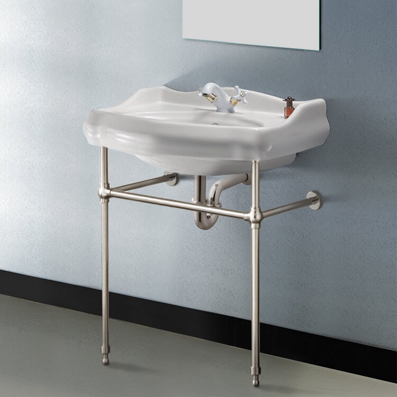 CERASTYLE 030200-CON-SN 1837 23 3/4 INCH CERAMIC CONSOLE SINK WITH SATIN NICKEL STAND