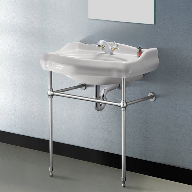 CERASTYLE 030200-CON 183723 3/4 INCH CERAMIC CONSOLE SINK WITH CHROME STAND