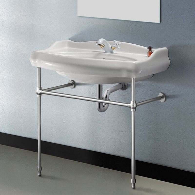 CERASTYLE 030300-CON 1837 31 1/2 INCH CERAMIC CONSOLE SINK WITH CHROME STAND