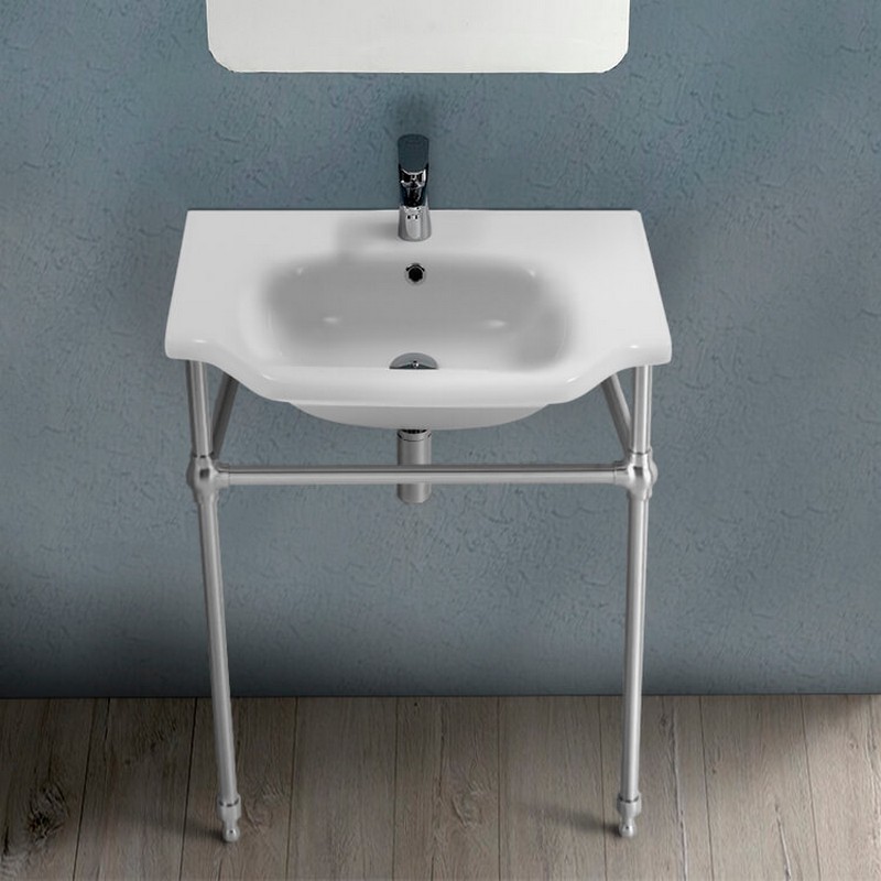 CERASTYLE 081000-CON YENI KLASIK 25 5/8 INCH CONSOLE SINK IN WHITE WITH CHROME STAND