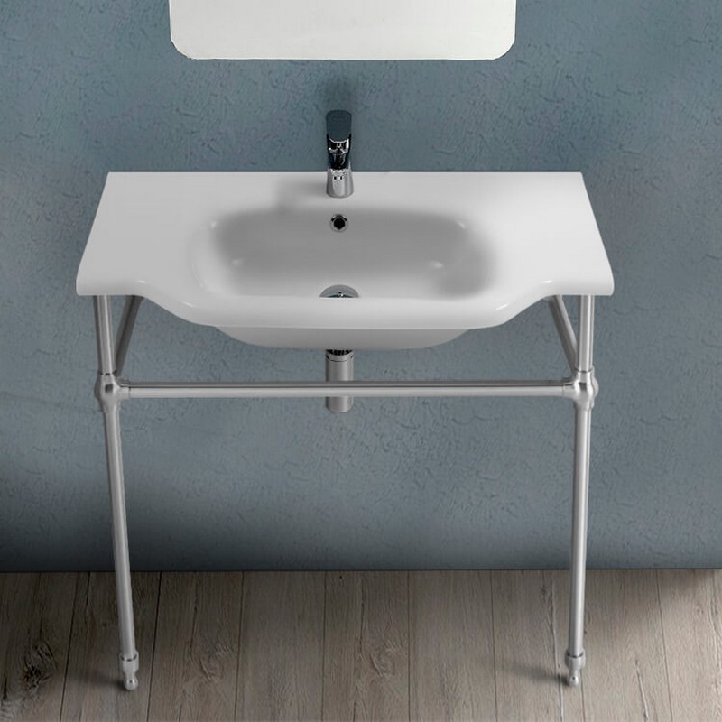 CERASTYLE 081200-CON YENI KLASIK 31 5/8 INCH CERAMIC CONSOLE SINK WITH CHROME STAND