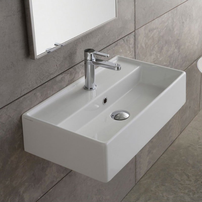 SCARABEO 5001 TEOREMA 16 1/8 INCH WALL MOUNTED OR VESSEL BATHROOM SINK