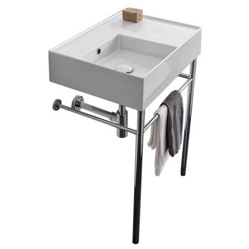 SCARABEO 5114-CON TEOREMA 2 23 5/8 INCH CERAMIC CONSOLE BATHROOM SINK WITH CHROME STAND