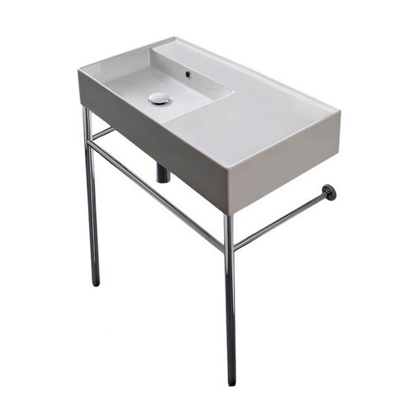 SCARABEO 5115-CON TEOREMA 2 31 7/8 INCH CERAMIC CONSOLE BATHROOM SINK WITH CHROME STAND