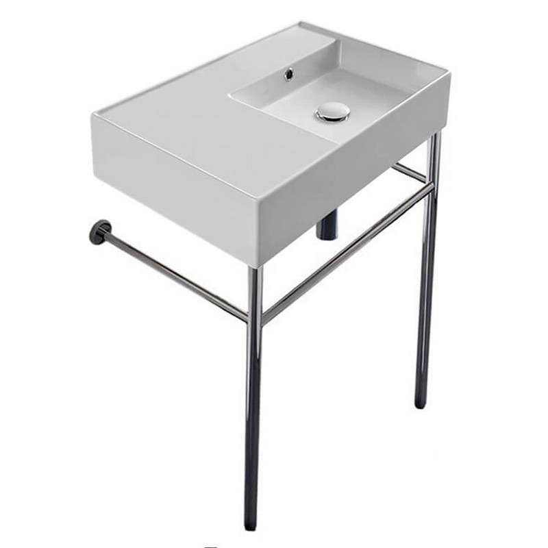 SCARABEO 5117-CON TEOREMA 2 23 5/8 INCH CERAMIC CONSOLE BATHROOM SINK WITH CHROME STAND