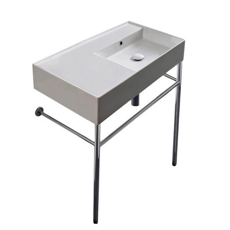 SCARABEO 5118-CON TEOREMA 2 31 7/8 INCH CERAMIC CONSOLE BATHROOM SINK WITH CHROME STAND
