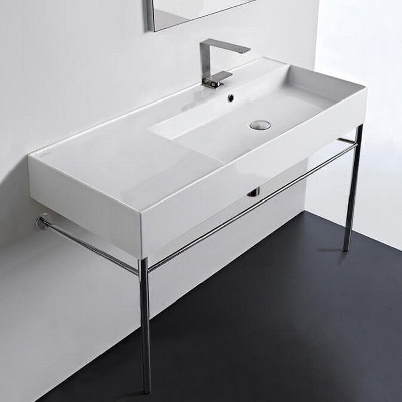 SCARABEO 5120-CON TEOREMA 239 3/4 INCH CERAMIC CONSOLE BATHROOM SINK WITH CHROME STAND