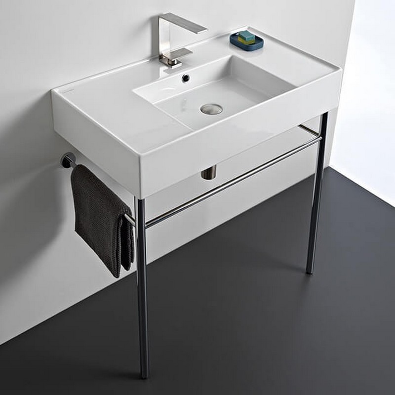 SCARABEO 5123-CON TEOREMA 2 31 7/8 INCH CERAMIC CONSOLE BATHROOM SINK WITH CHROME STAND