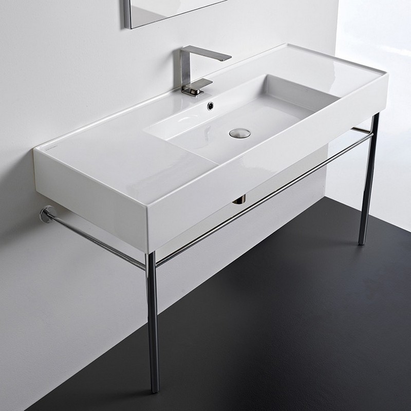SCARABEO 5125-CON TEOREMA 2 47 5/8 INCH CERAMIC CONSOLE BATHROOM SINK WITH CHROME STAND