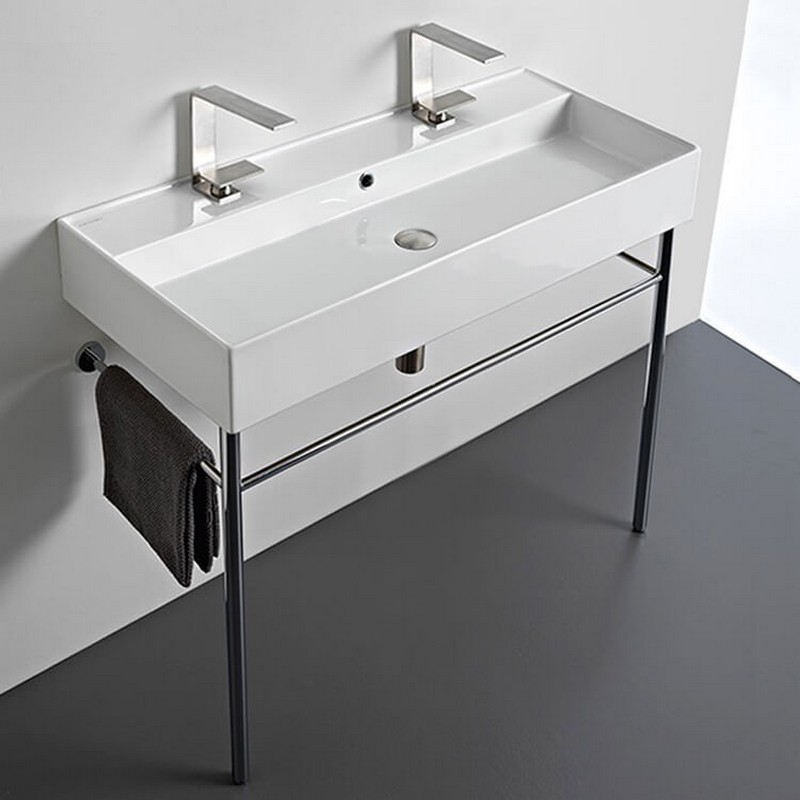 SCARABEO 8031/R-100B-CON-TWO HOLE TEOREMA 39 1/4 INCH CONSOLE BATHROOM SINK WITH TWO HOLE