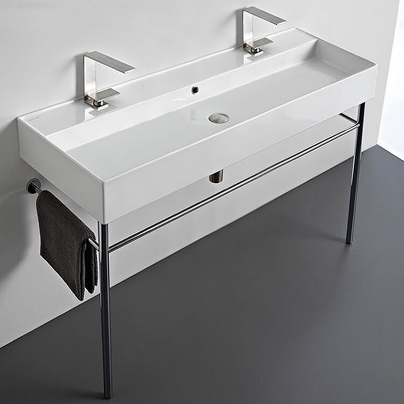 SCARABEO 8031/R-120B-CON-TWO HOLE TEOREMA 47 1/4 INCH CONSOLE BATHROOM SINK WITH TWO HOLE