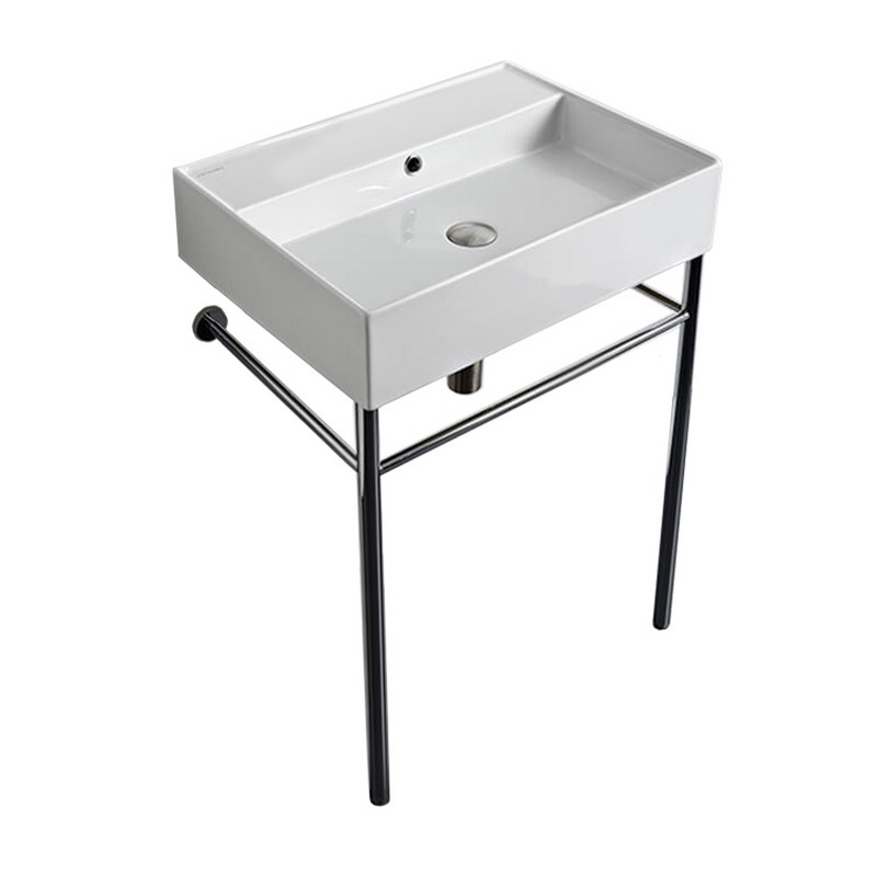 SCARABEO 8031/R-60-CON TEOREMA 23 5/8 INCH CERAMIC CONSOLE BATHROOM SINK WITH CHROME STAND